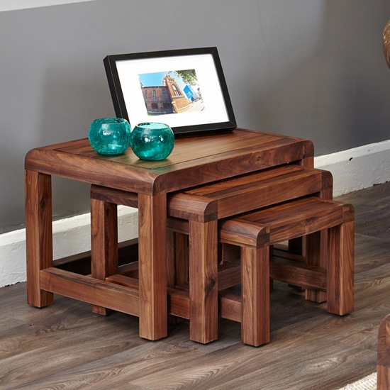 Shiro Wooden Nest Of 3 Coffee Tables In Walnut