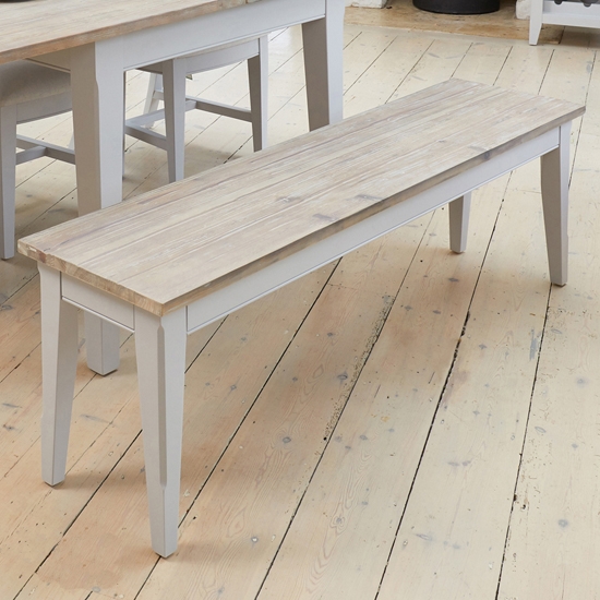 Signature Large Wooden Dining Bench In Grey And Oak