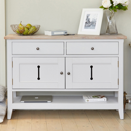 Signature Small Wooden Sideboard In Grey And Oak