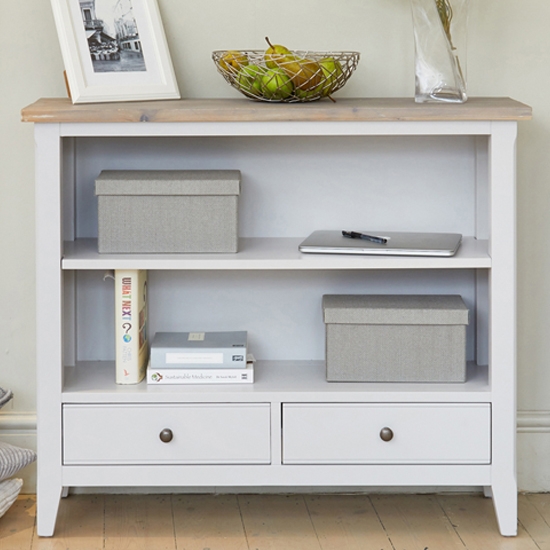 Signature Wooden Low Bookcase In Grey And Oak