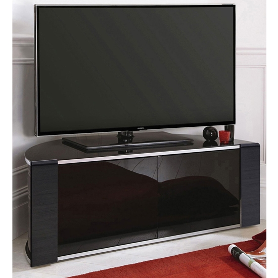 Sirius Small Corner Tv Stand In Black High Gloss With Push Release Doors