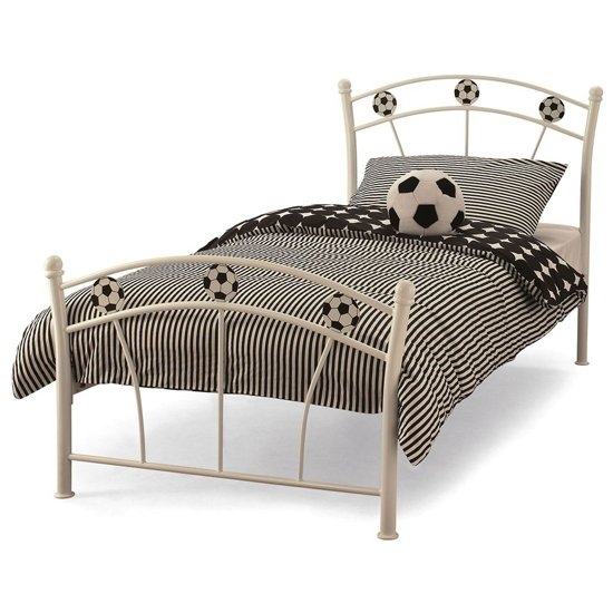 Soccer Metal Single Bed In White Gloss