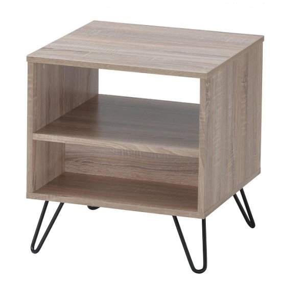 Sonoma Wooden Lamp Table In Oak Effect With Black Metal Legs