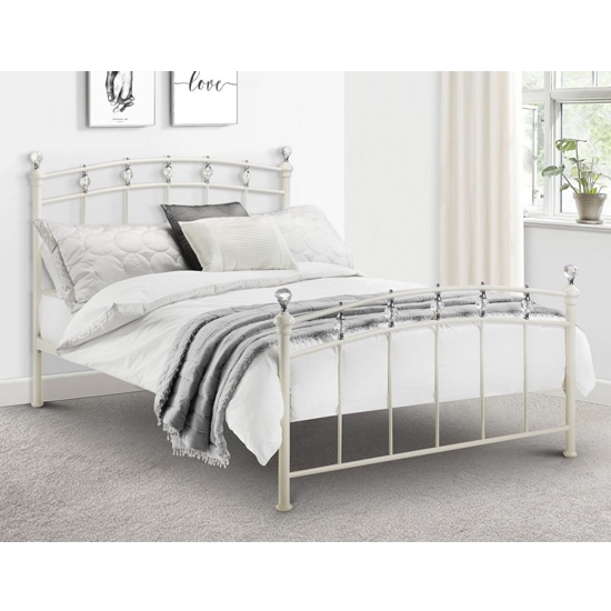 Sophie Metal Double Bed In Stone White With Crystal Effect Finials