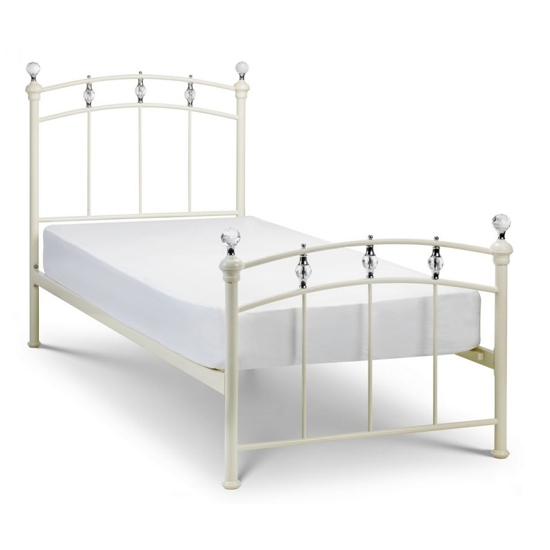 Sophie Metal Single Bed In Stone White With Crystal Effect Finials