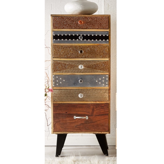 Sorio Tall Chest Of Drawers In Reclaimed Wood With 7 Drawers