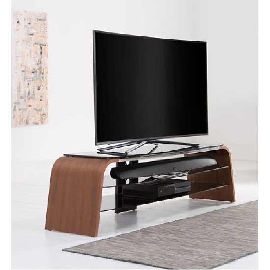 Spectrum Large Wooden Tv Stand In Walnut With Black Glass