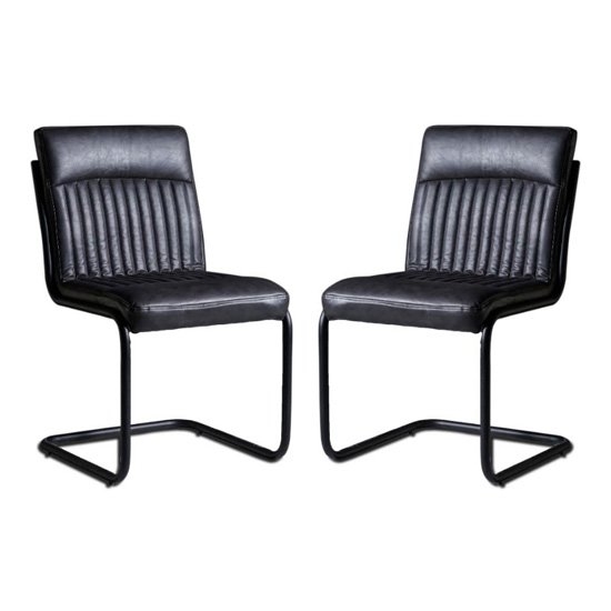 Sreka Dark Grey Faux Leather Dining Chairs In Pair