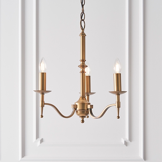 Stanford 3 Candle Lamps Ceiling Pendant Light In Antique Brass