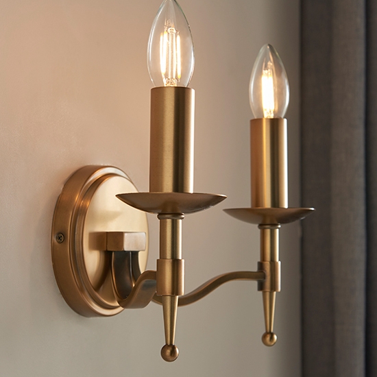 Stanford Twin Candle Lamp Wall Light In Antique Brass