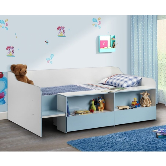 Stella Wooden Low Sleeper Childrens Bed In Matt White And Blue