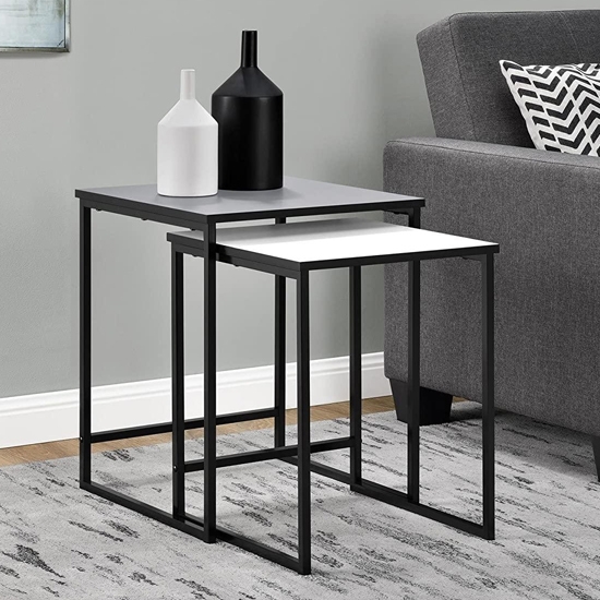 Stewart Grey And White Wooden Side Tables In Pair