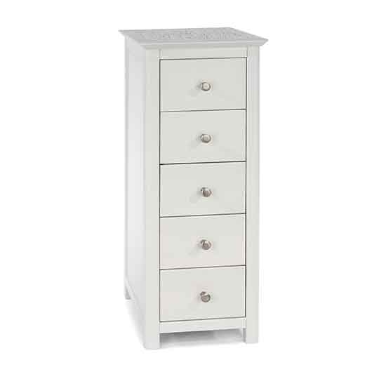 Stirling Narrow Natural Stone Top Chest Of Drawers With 5 Drawers In White