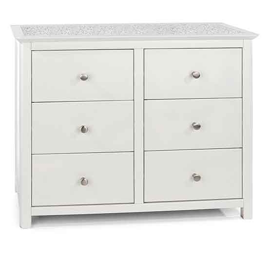 Stirling Wide Natural Stone Top Chest Of Drawers With 6 Drawers In White