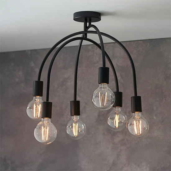 Studio Multi Arch 6 Lights Semi Flush Ceiling Light In Matt Black