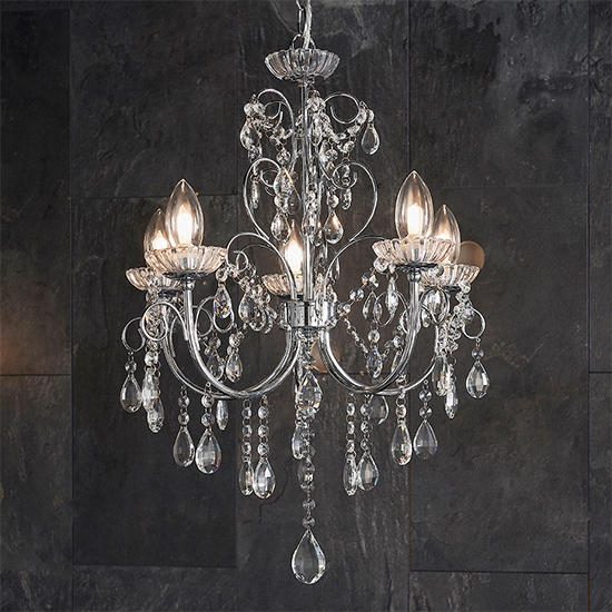 Tabitha Clear Crystal 5 Lights Semi Flush Ceiling Light In Polished Chrome