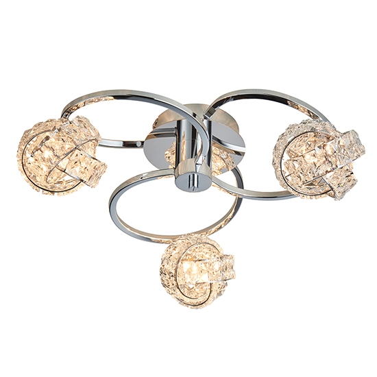 Talia Clear Crystal 3 Lights Semi Flush Ceiling Light In Chrome