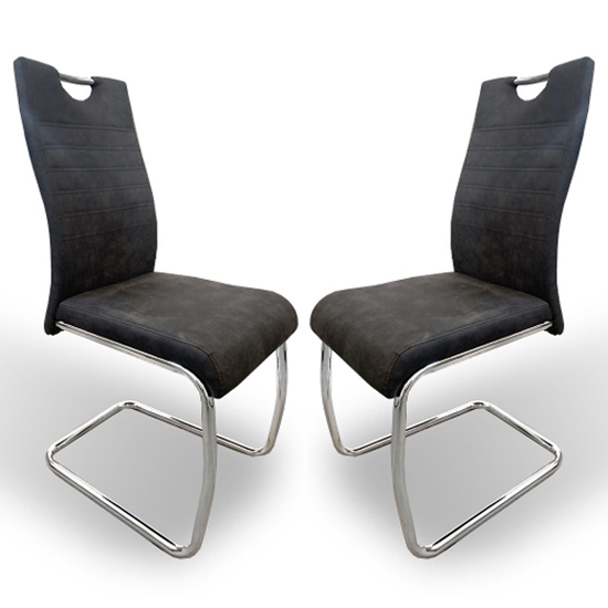 Talia Dark Grey Suede Effect Fabric Dining Chairs In Pair