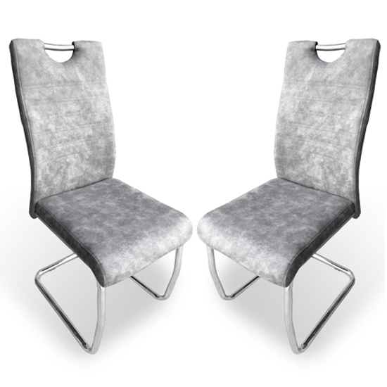 Talia Light Grey Suede Effect Fabric Dining Chairs In Pair