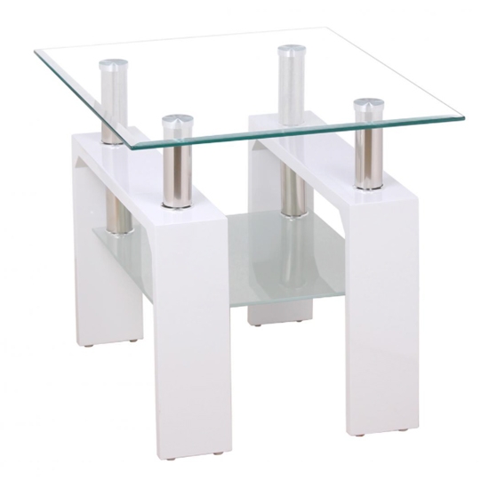 Telford Clear Glass Top Lamp Table With High Gloss White Legs