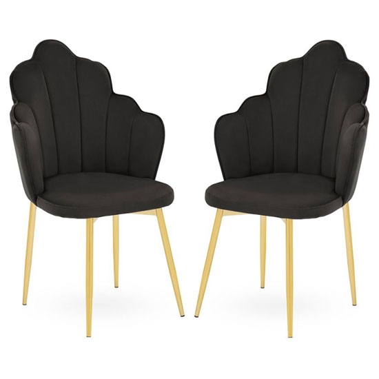 Tian Black Velvet Dining Chairs With Gold Tapered Legs In Pair