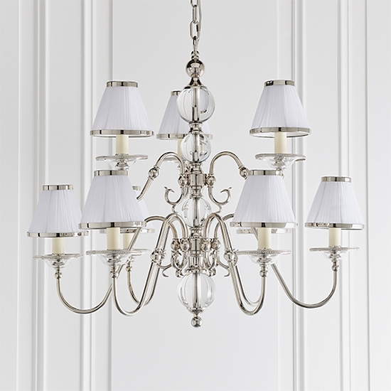 Tilburg 9 Lights White Shades Ceiling Pendant Light In Polished Nickel