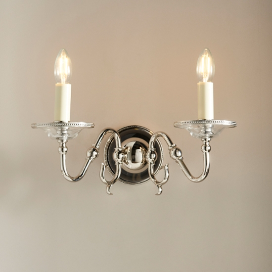 Tilburg Clear Crystal Twin Wall Light In Polished Nickel