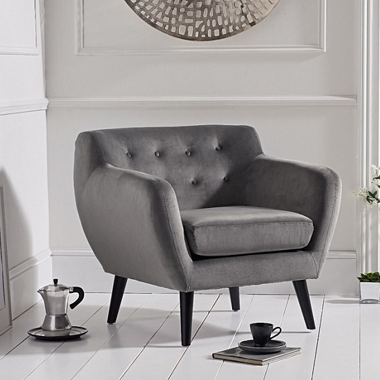 Tina Grey Velvet Bedroom Chair With Black Wooden Legs