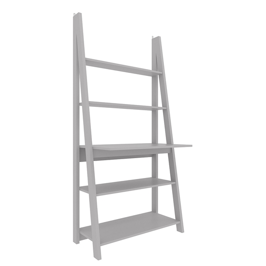 Tiva Wooden Ladder Design Bookcase With Laptop Desk In Grey