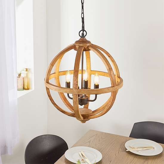 Toba 4 Lights Ceiling Pendant Light In Mango Wood And Dark Bronze