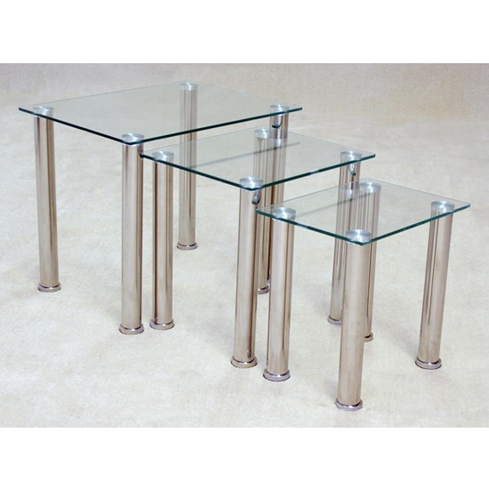 Togo Clear Glass Nest Of Tables With Chrome Legs