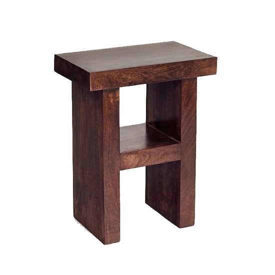 Toko H Shaped Wooden Side Table With Shelf In Dark Walnut