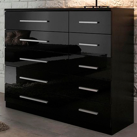 Topline Wooden Chest Of Drawers In Black High Gloss With 10 Drawers