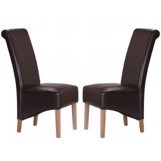 Trafalgar Brown Faux Leather Dining Chairs In Pair With Rubberwood Legs