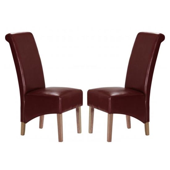 Trafalgar Red Faux Leather Dining Chairs In Pair With Rubberwood Legs