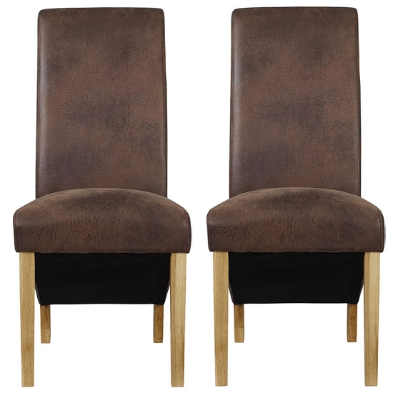 Treviso Brown Faux Leather Dining Chairs In Pair