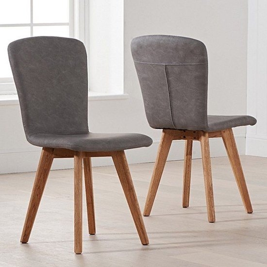 Tribeca Grey Faux Leather Dining Chairs In Pair