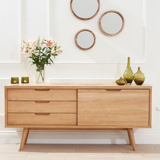 Tribeca Wooden 1 Sliding Door And 3 Drawers Sideboard In Oak