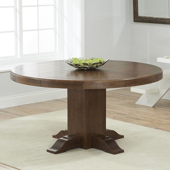 Turin Round Pedestal Wooden Dining Table In Dark Oak