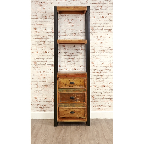 Urban Chic Wooden Alcove Bookcase With 2 Shelves And 3 Drawers