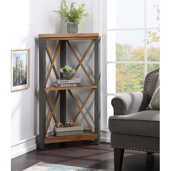 Urban Elegance Wooden Small Corner Bookcase In Reclaimed Wood