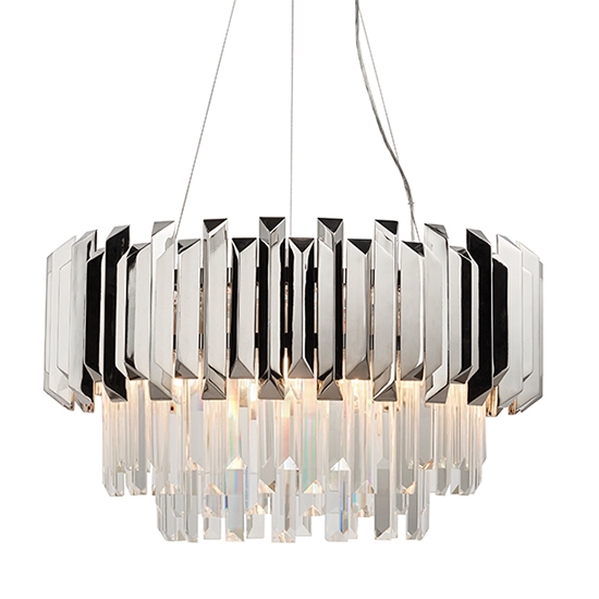 Valetta Crystal Glass 6 Lights Ceiling Pendant Light In Polished Nickel