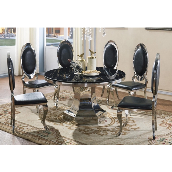 Vasto Black Marble Dining Set With 6 Chairs