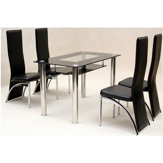 Vegas Small Black Border Glass Dining Set With 4 Durban Chairs