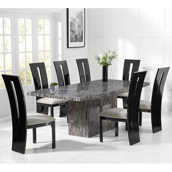 Venezia Extra Large Marble Dining Table In Grey With 8 Rome Chairs