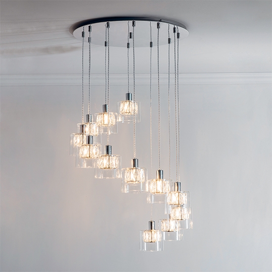 Verina 12 Lights Clear Glass Ceiling Pendant Light In Chrome