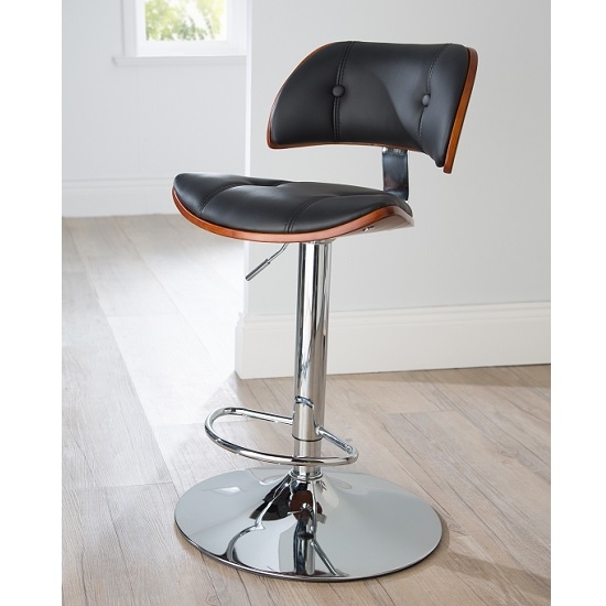 Victoria Faux Leather Bar Stool In Black And Walnut