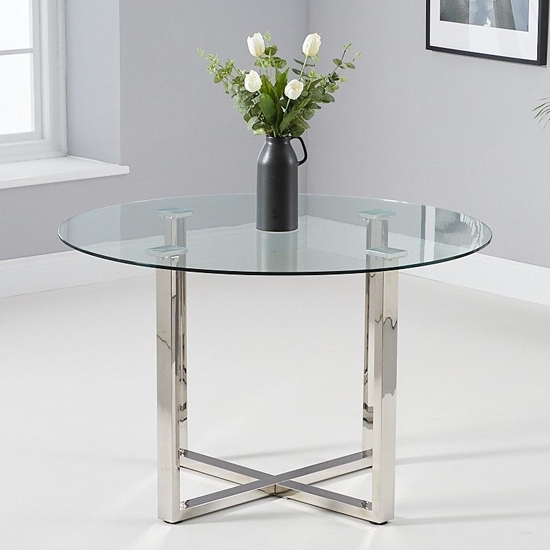 Vidro Round Glass Dining Table With Chrome Legs