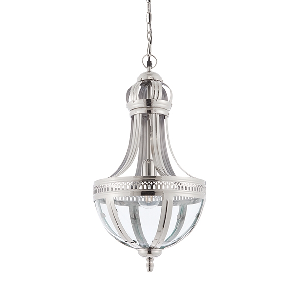 Vienna Clear Glass Ceiling Pendant Light In Bright Nickel