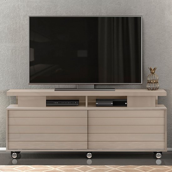 Vision Wide Screen Wooden Tv Stand With Castors In Grey